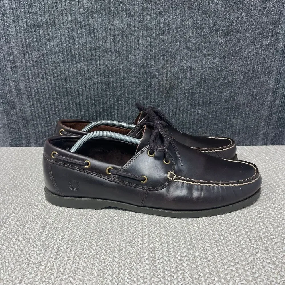Timberland Cedar Bay Brown Leather Boat Shoes Slip On 2-Eye Mens 11.5 US